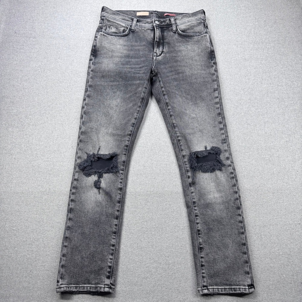 PILCRO Anthropologie Slim Boyfriend Jeans Faded Black Wash Distressed Knee Sz 28